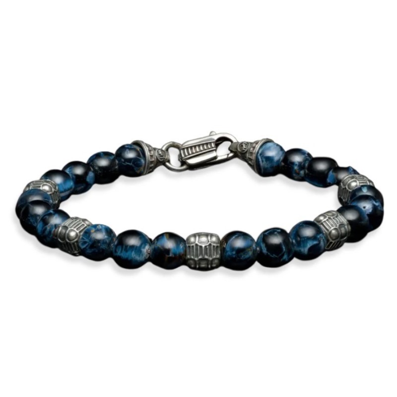 William Henry Celestia Beaded Bracelet With Pietersite And Sterling Silver Beads